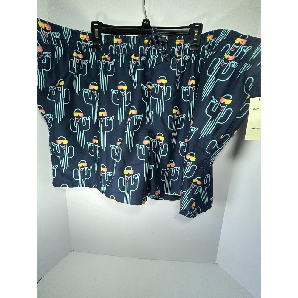 No Boundaries Mens 4XL Drawstring Swim Trunks Sunglasses Cactus Navy Blue